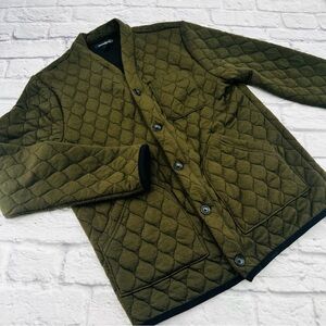 Treasure & Bond Quilted Mens Jacket Small Olive Green Lightweight Button Front